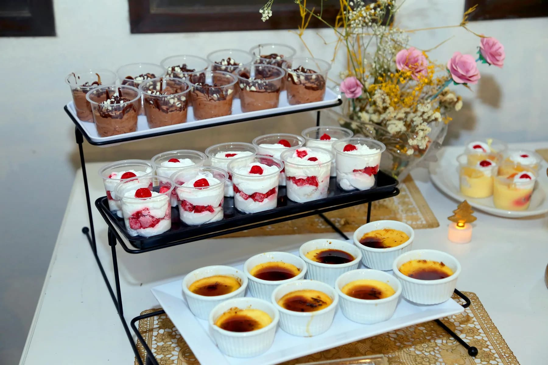 A display of layered dessert cups